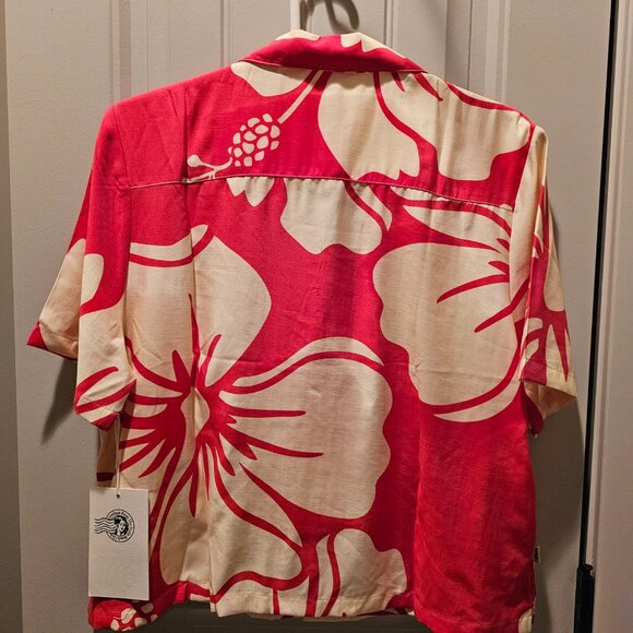 DUVIN - TROUBLE IN PARADISE CROP BUTTON UP SHIRT - RED - SMALL - NEW WITH TAGS - Picture 5 of 6